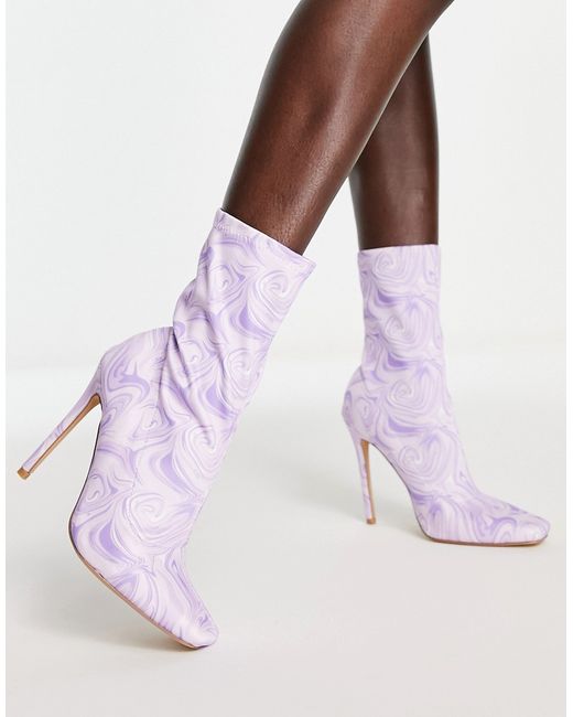 Public Desire Lars high heeled sock boots in swirl print