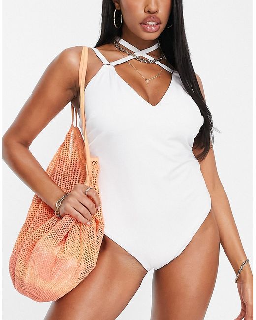 Asos Design Fuller Bust recycled ring detail strappy back swimsuit in