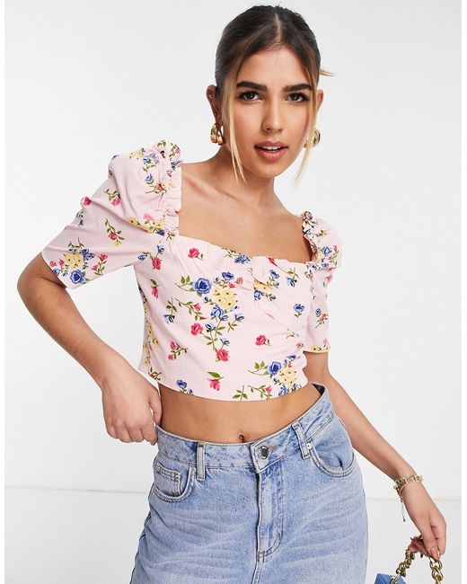 Collective The Label puff sleeve crop top in floral part of a set
