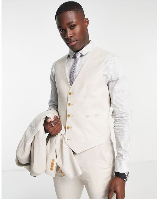 Asos Design super skinny linen suit vest in stone-