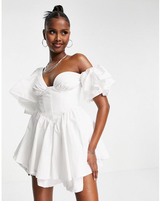ASOS Luxe one shoulder dress with corset detail and ruffles in