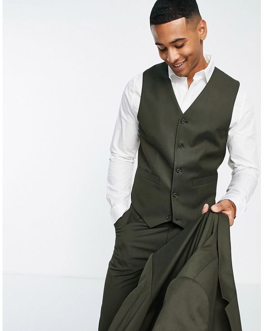 Asos Design slim suit vest in khaki-