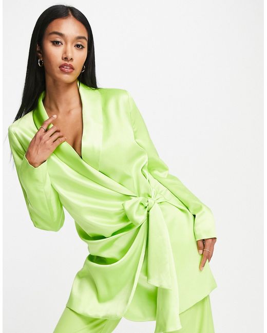 River Island satin belted blazer in green part of a set-