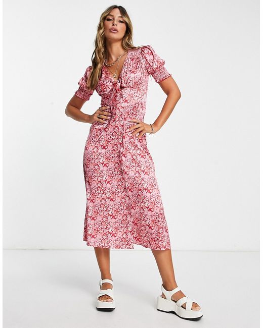 River Island ditsy floral tie front midi dress in