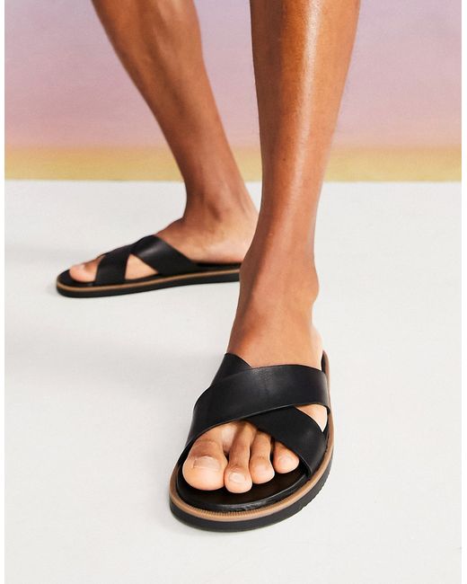 Asos Design cross strap sandals in leather
