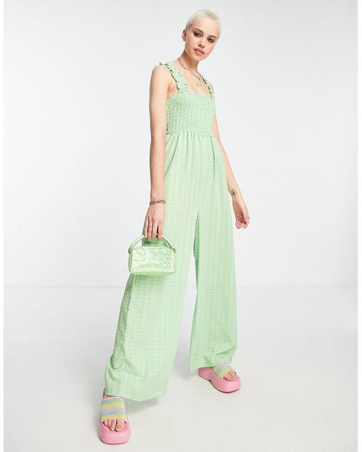 Daisy Street wide leg relaxed jumpsuit with shirring bust in apple