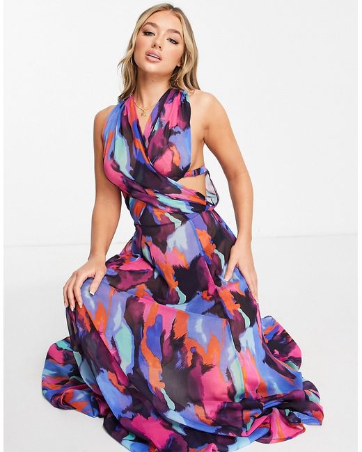 Asos Design maxi beach dress in smudge abstract print-
