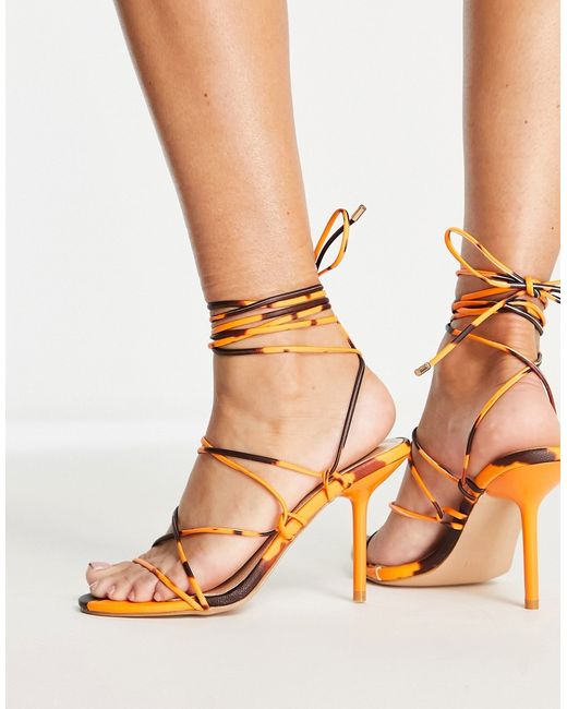 SIMMI Shoes Simmi London tie ankle heeled sandal in orange