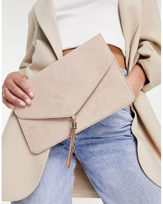 Asos Design tassel clutch bag in cream-
