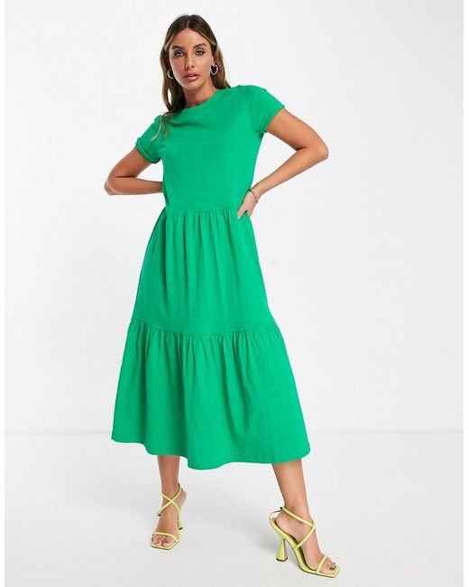 Whistles short sleeve tiered midi T-shirt dress in
