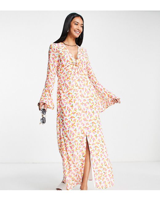 Vila Exclusive maxi dress with fluted sleeves in floral print-