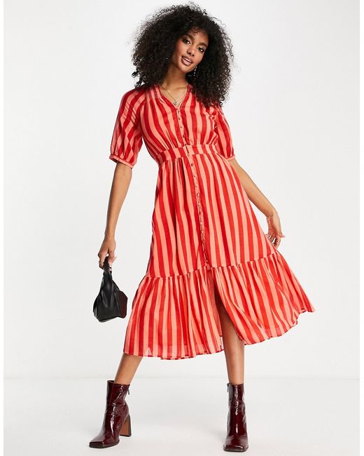 Whistles v-neck maxi shirt dress in candy stripe