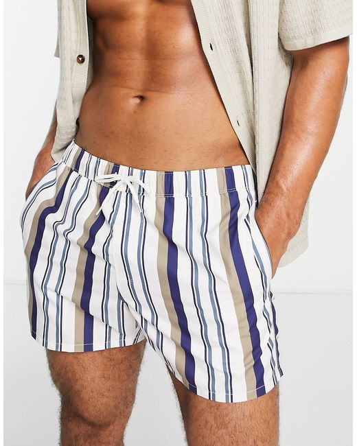 Asos Design swim shorts in striped short length-