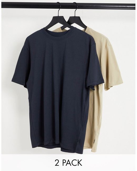 Only & Sons 2 pack relaxed T-shirt in stone navy-