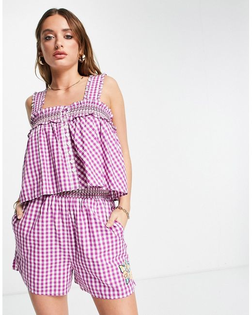 French Connection square neck smock top in gingham part of a set