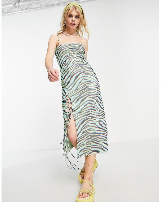 Bershka lace up side midi dress in zebra print