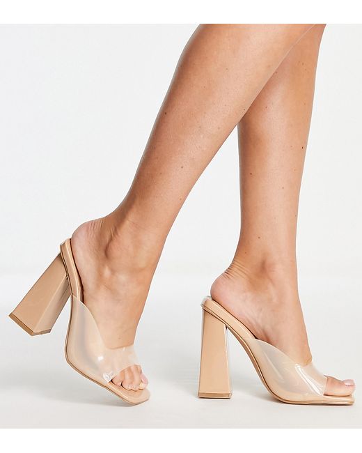 Simmi Wide Fit Simmi London Wide Fit clear mule heeled sandals in camel-