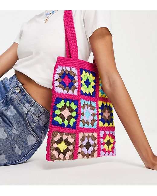 Reclaimed Vintage Inspired crochet tote bag in bright