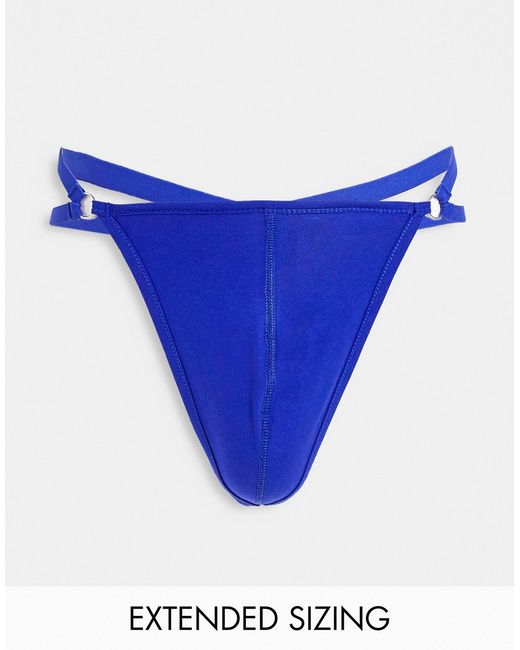 Asos Design thong with ring details in blue-