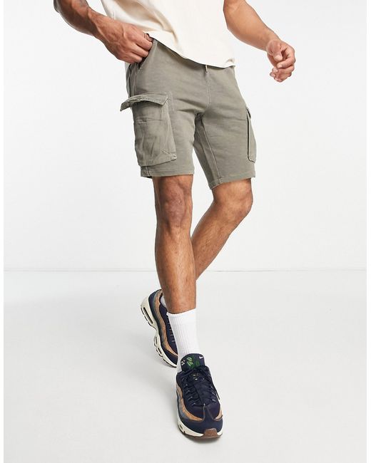 Only & Sons jersey cargo shorts in khaki