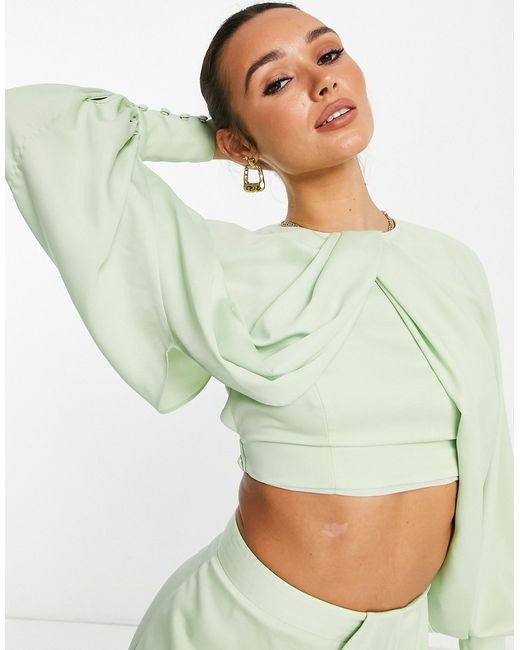 ASOS Edition satin drape front crop top with blouson sleeve in