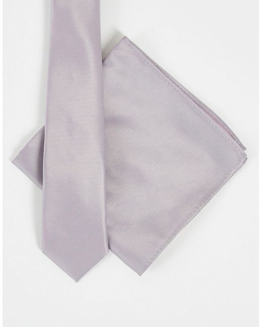 Asos Design recycled slim satin tie and pocket square in dusky