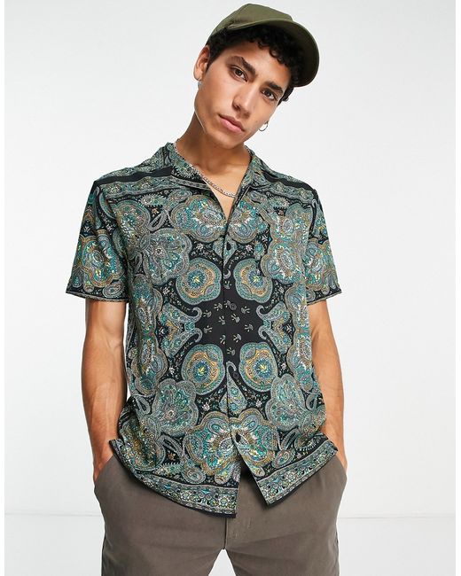 Another Influence short sleeve paisley print shirt in teal-