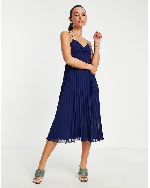 Asos Design twist front pleated cami midi dress with belt in