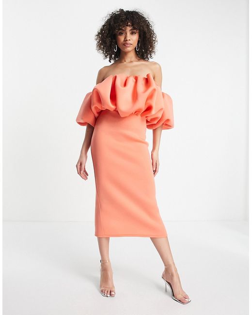 Asos Design bubble midi dress in coral-
