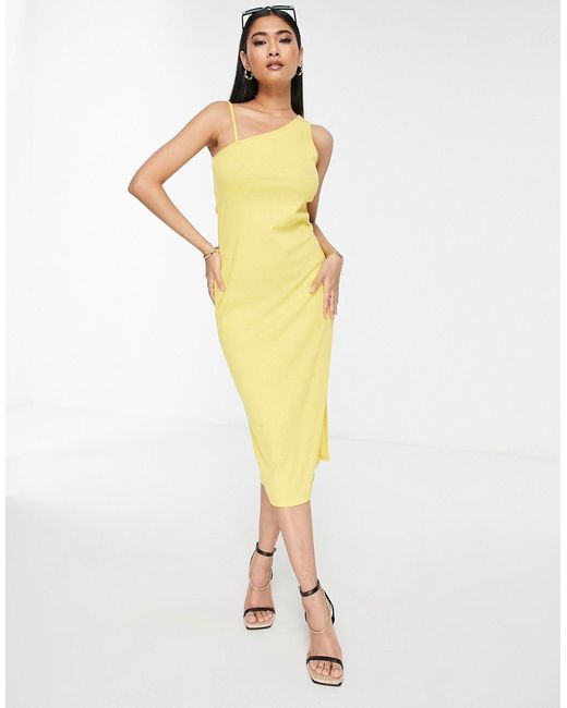 Vero Moda ribbed jersey body-conscious midi dress with one shoulder in