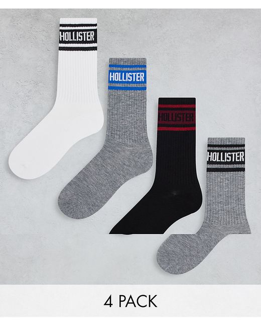 Hollister 4 pack logo varsity stripe crew sneakers socks in