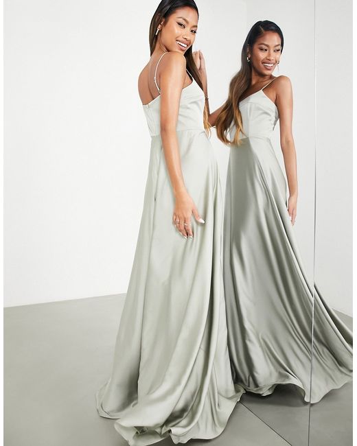 ASOS Edition satin cami maxi dress with full skirt in sage