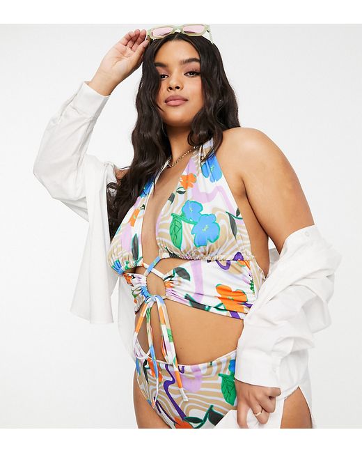 ASOS Curve DESIGN Curve lace swimsuit in floral swirl print-