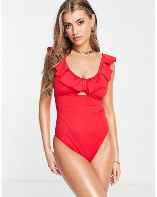 Pour Moi Fuller Bust Space frill swimsuit in