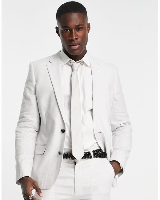 Asos Design Wedding linen mix super skinny suit jacket with prince of wales plaid in