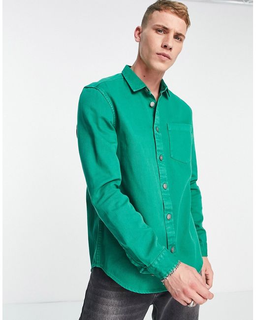 River Island long sleeve pigment dyed twill shirt in