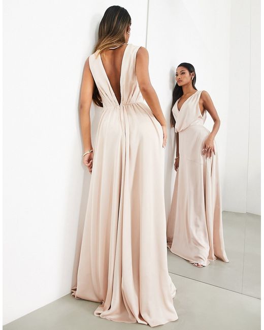 ASOS Edition satin maxi dress with wrap bodice in blush-