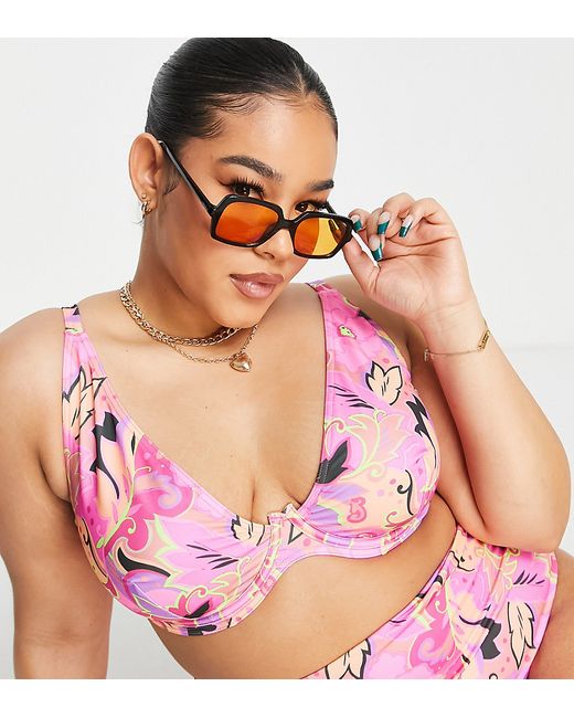 ASOS Curve DESIGN Curve recycled mix match step front underwire bikini top in bold floral print-