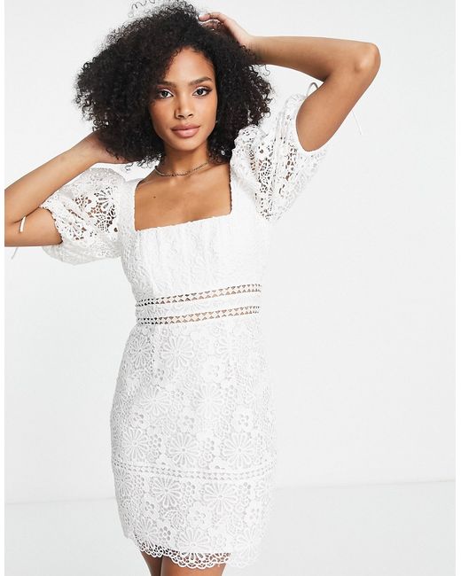 Asos Design lace mini tea dress with tie sleeve detail in