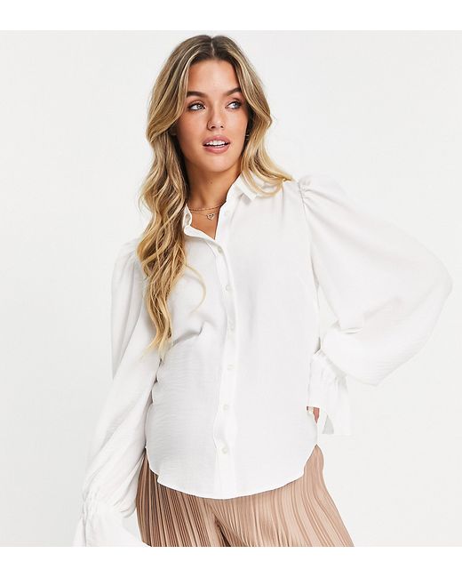 ASOS Maternity DESIGN Maternity volume sleeved soft shirt with ruffle cuffs in ivory-
