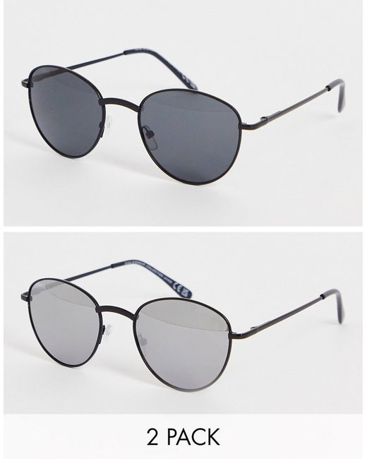 Svnx 2-pack round sunglasses in silver and blue-