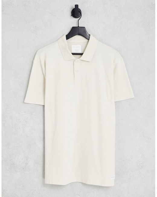 Hollister elevated loose fit polo shirt in cream-
