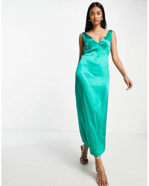 Pretty Lavish backless satin midaxi dress in emerald