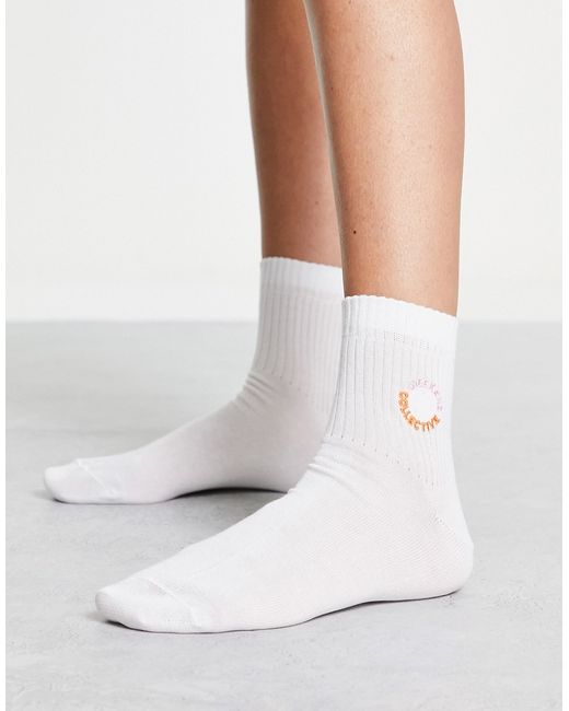 ASOS Weekend Collective ankle rib socks with pink and orange embroidered logo in