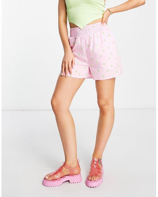 Noisy May ruched waist shorts in delicate print