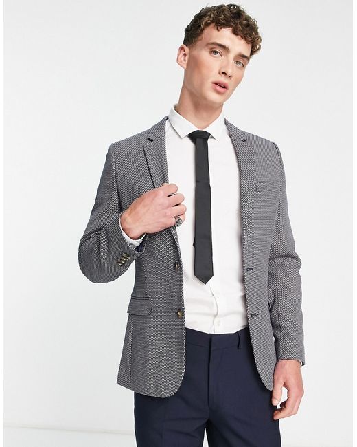 Asos Design wedding super skinny suit jacket in birdseye texture gray-