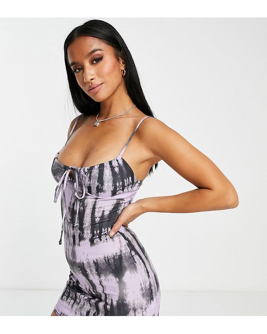 Asos Design Petite strappy mini dress with ruched bust detail in purple tie dye-