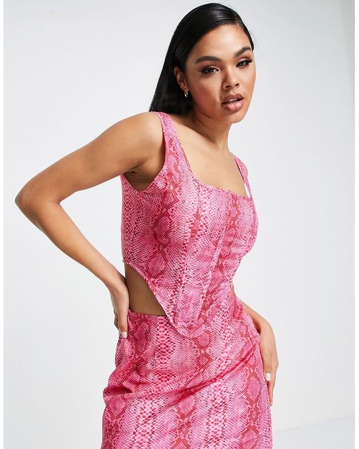 I Saw It First corset crop top in pink snake part of a set-