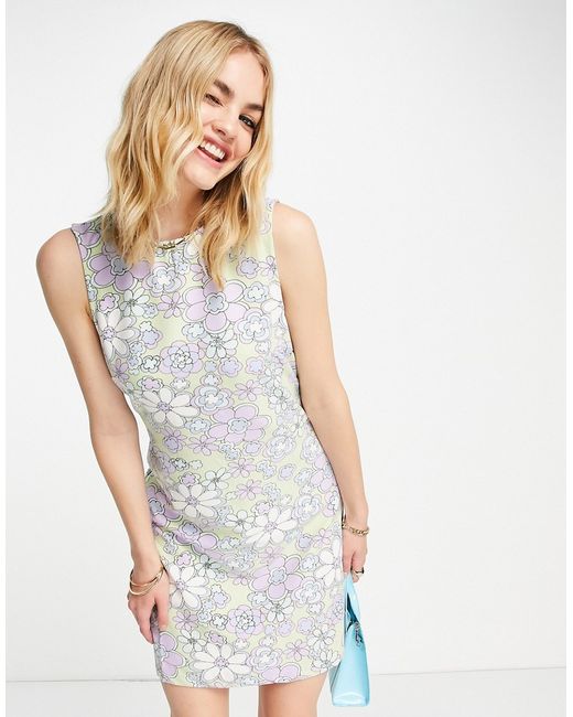 Vila mini dress with cut-out back in and lilac retro floral