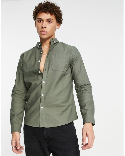 New Look smart long sleeve oxford shirt in khaki-